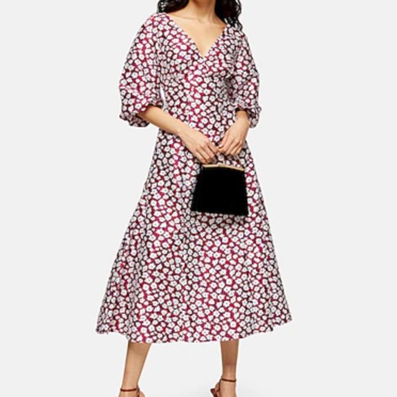 Topshop Daisy Puff Sleeve Midi Dress 
